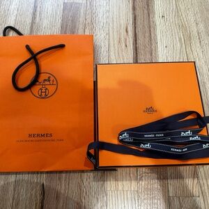 Hermes scarf box and shopping bag with ribbon